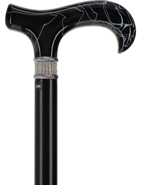 Extra Long, Super Strong Black Pearlz Designer Walking Cane