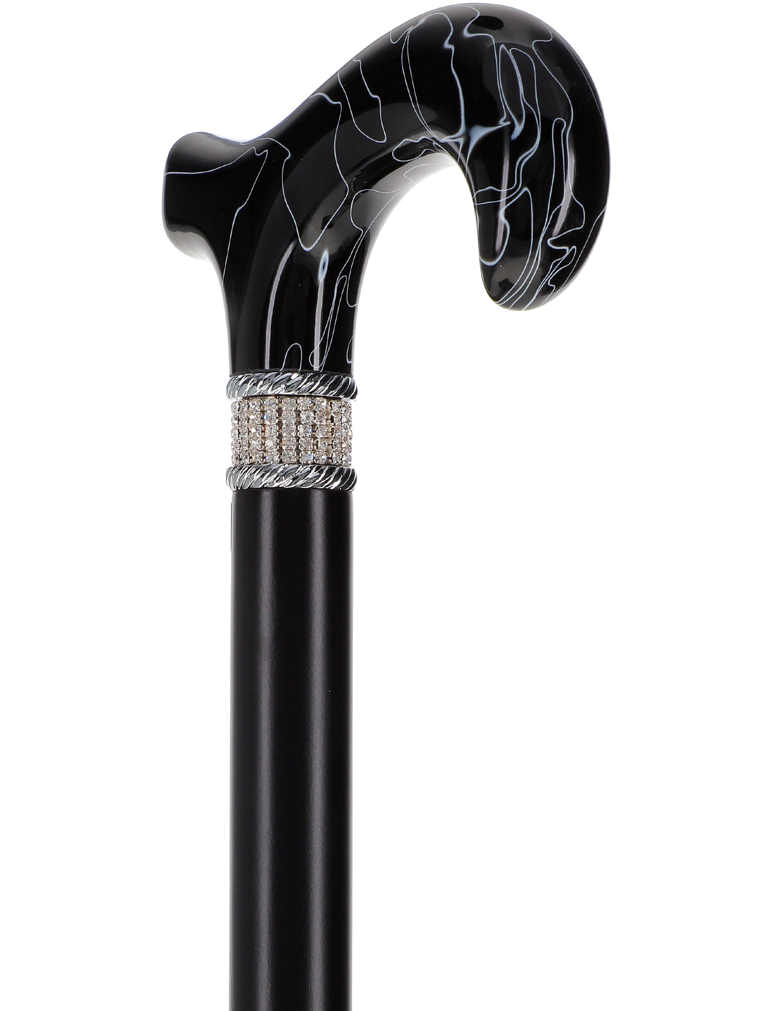 Extra Long Black Rhinestone Adjustable Orthopedic Derby Cane