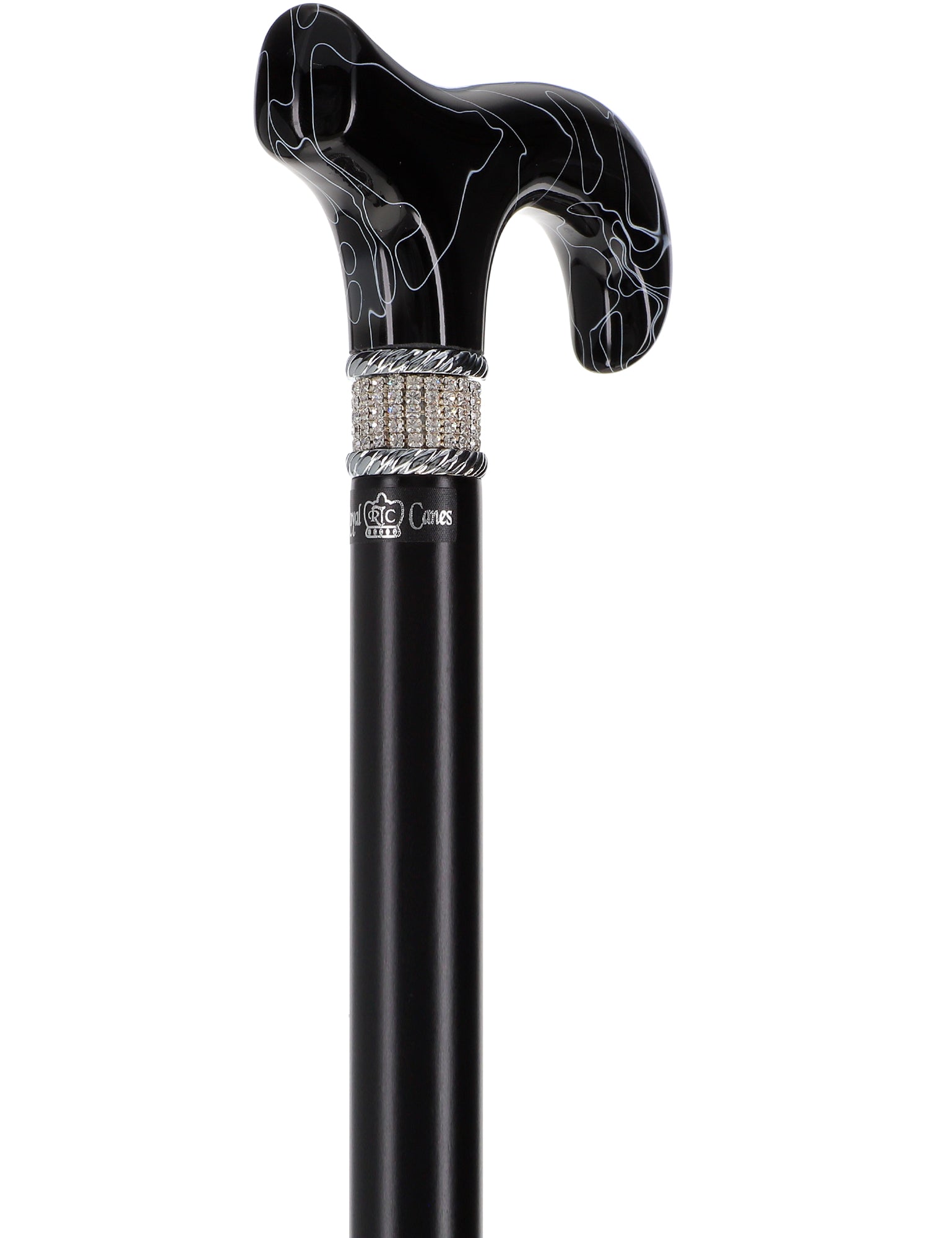 Extra Long Black Rhinestone Adjustable Orthopedic Derby Cane