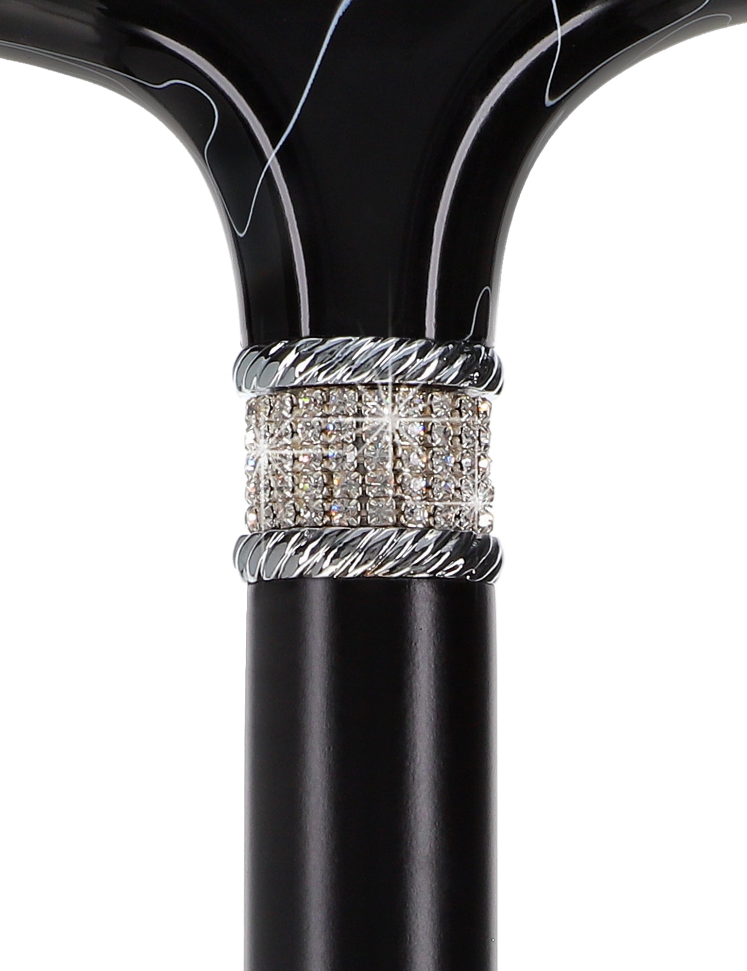 Extra Long Black Rhinestone Adjustable Orthopedic Derby Cane