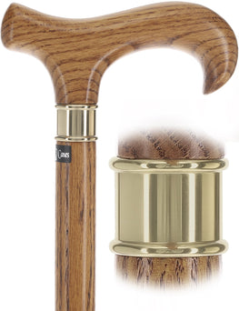Scratch and Dent Super Strong Natural Oak Derby Cane: Extra Long, Brass Collar V3391