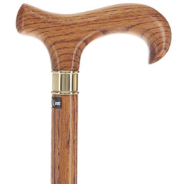 Super Strong Natural Oak Cane - Strong & Sturdy, Brass Collar, Comfy Derby Grip