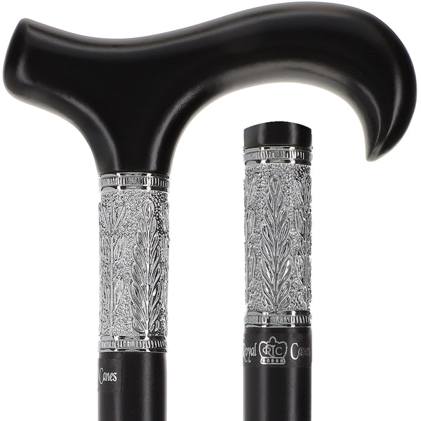 Artisan Pewter Leaf Collar: Luxury Black Beechwood Derby Cane