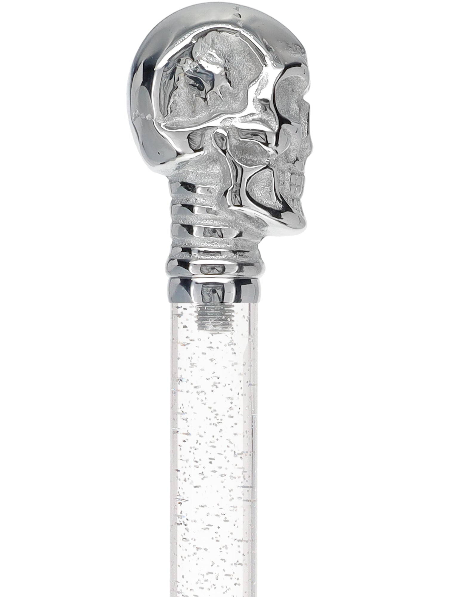 Crystal Elegance Chrome Skull Cane with Invisible Acrylic Shaft Options