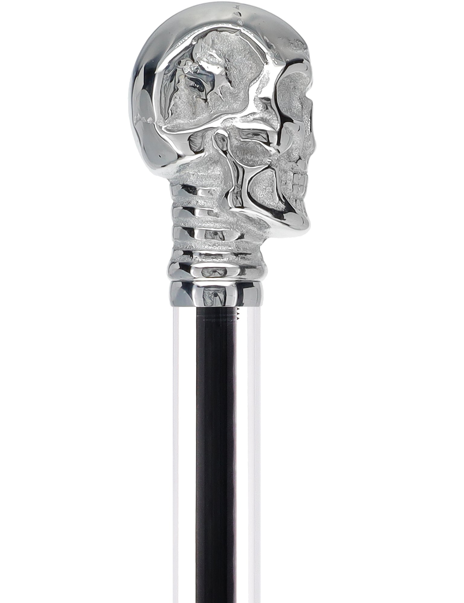 Crystal Elegance Chrome Skull Cane with Invisible Acrylic Shaft Options