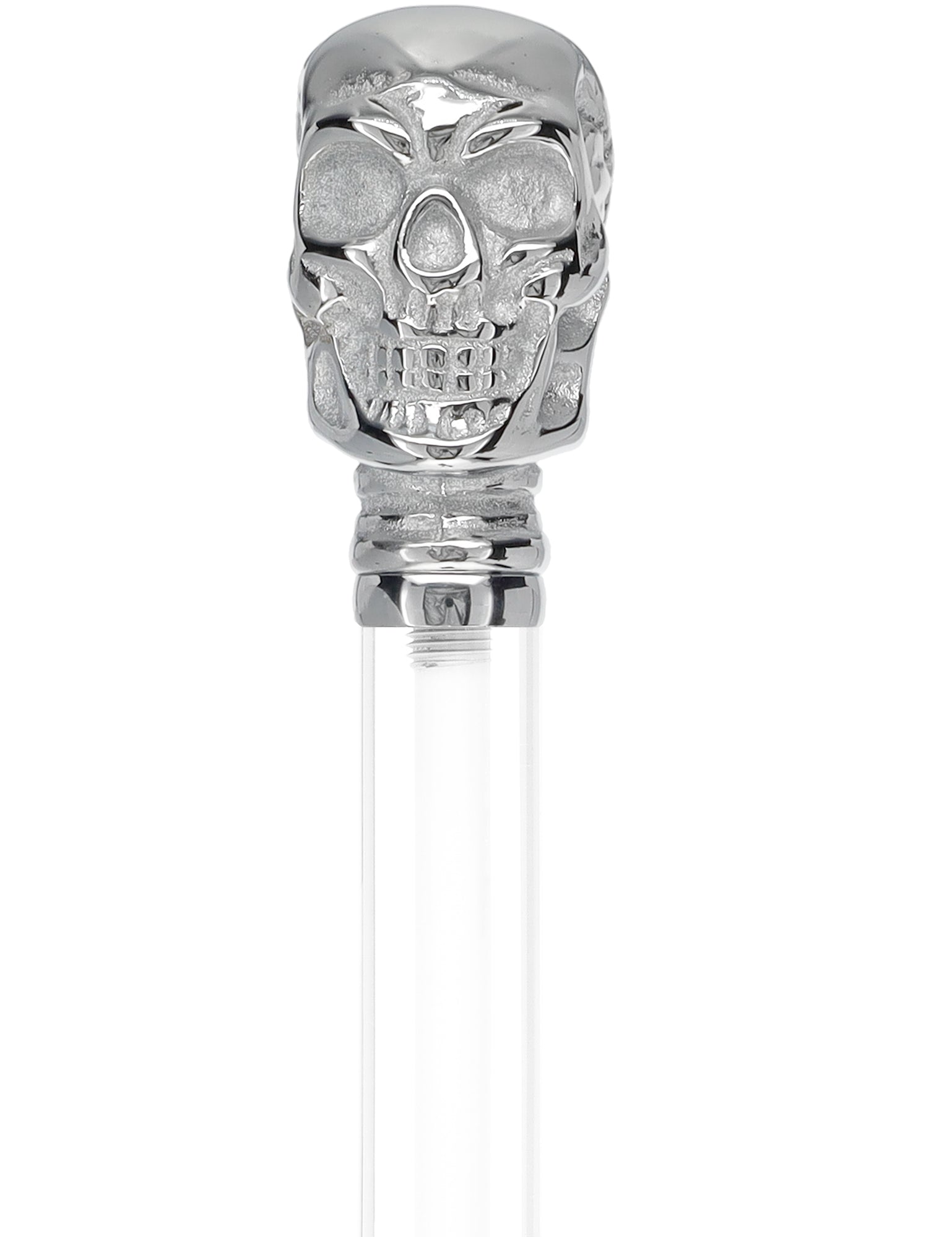 Crystal Elegance Chrome Skull Cane with Invisible Acrylic Shaft Options