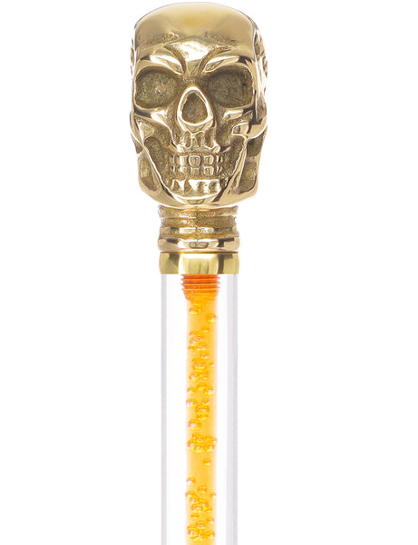 Color Crystal Elegance Brass Skull Cane with Invisible Acrylic Shaft Options