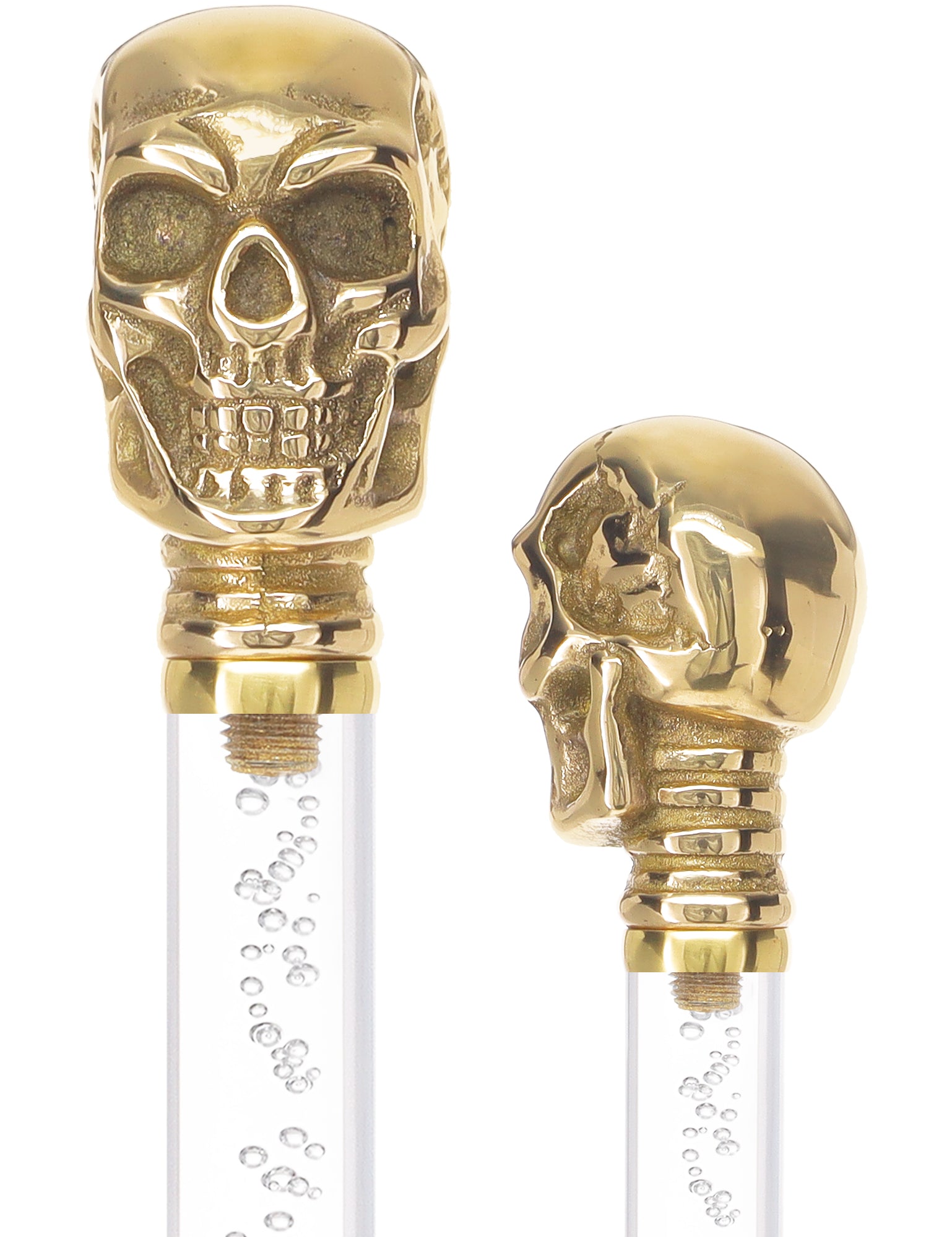 Crystal Elegance Brass Skull Cane with Invisible Acrylic Shaft Options