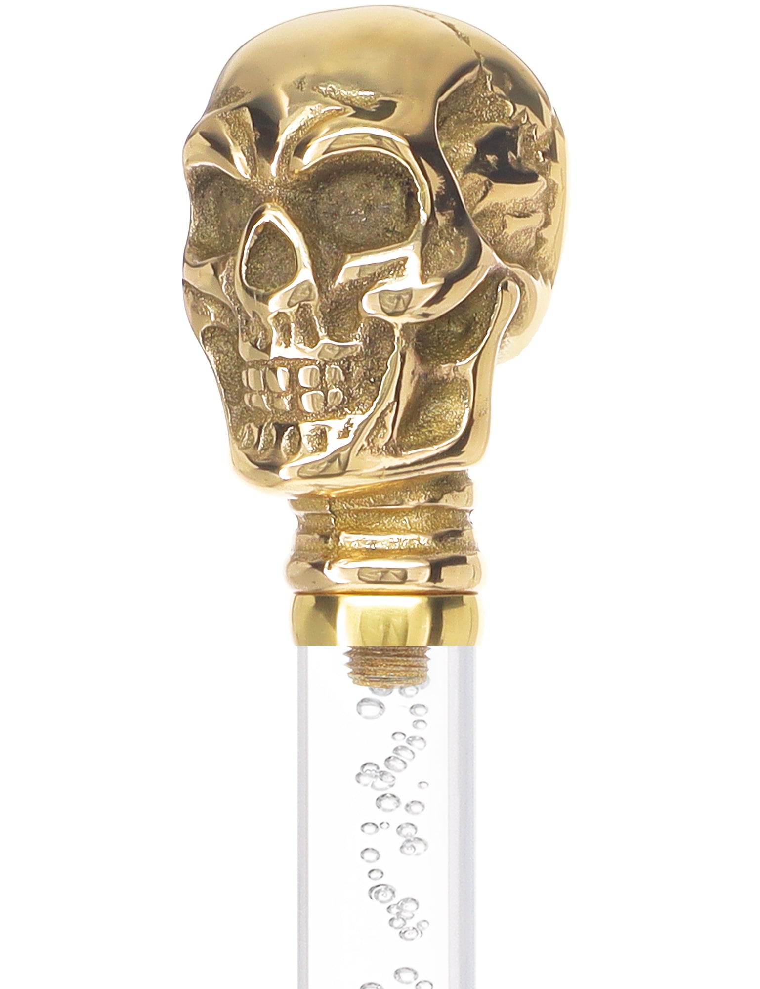 Crystal Elegance Brass Skull Cane with Invisible Acrylic Shaft Options