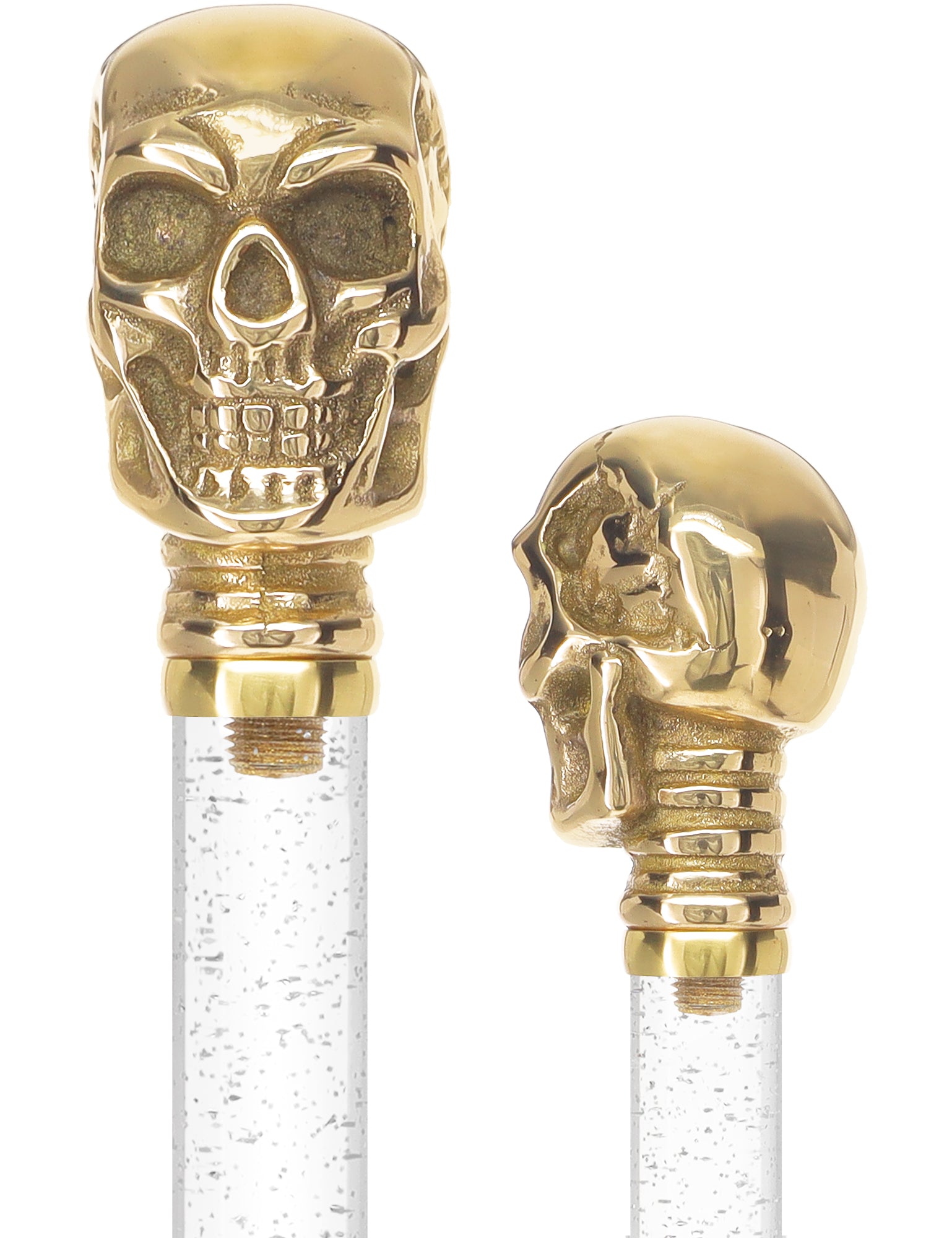 Crystal Elegance Brass Skull Cane with Invisible Acrylic Shaft Options