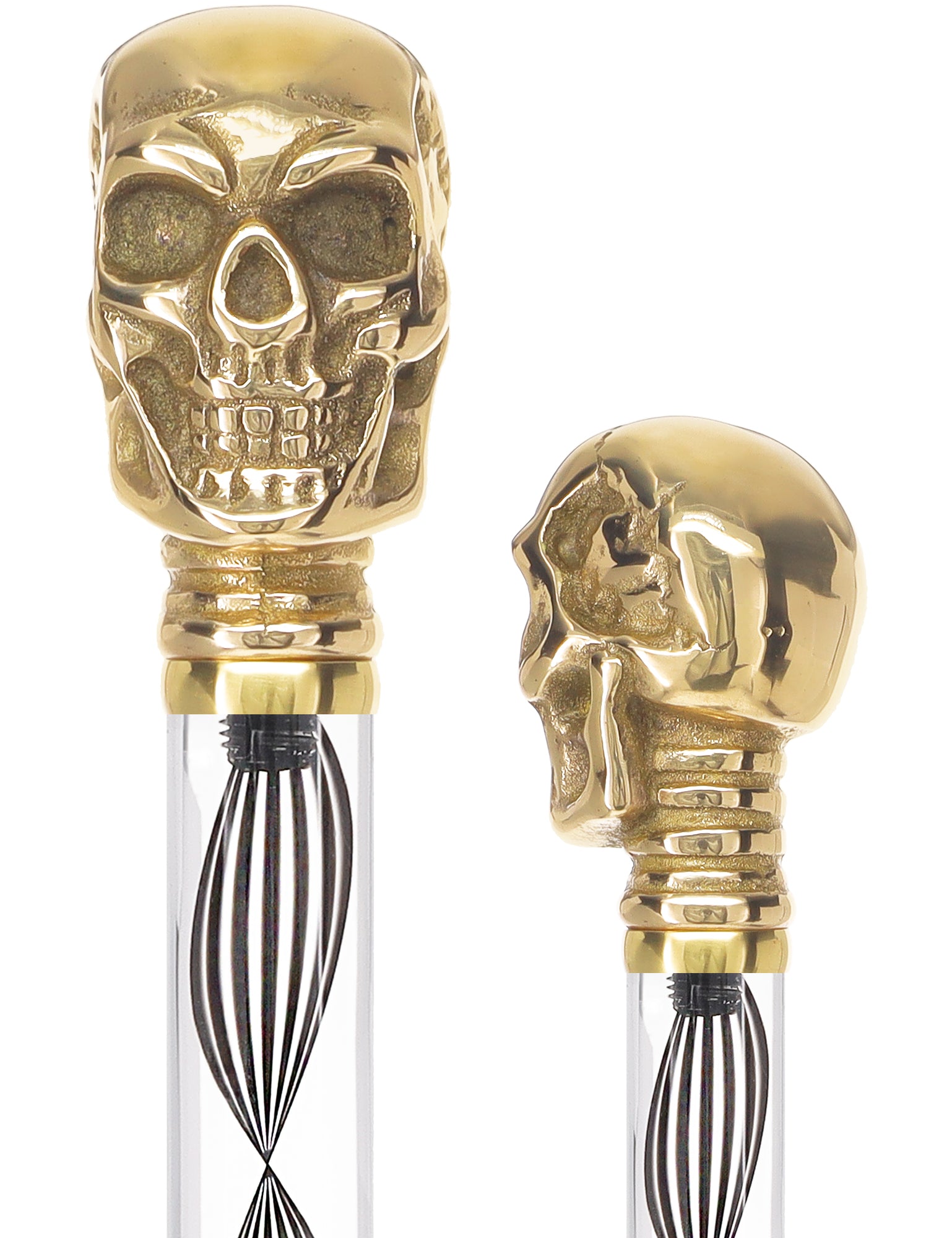 Crystal Elegance Brass Skull Cane with Invisible Acrylic Shaft Options