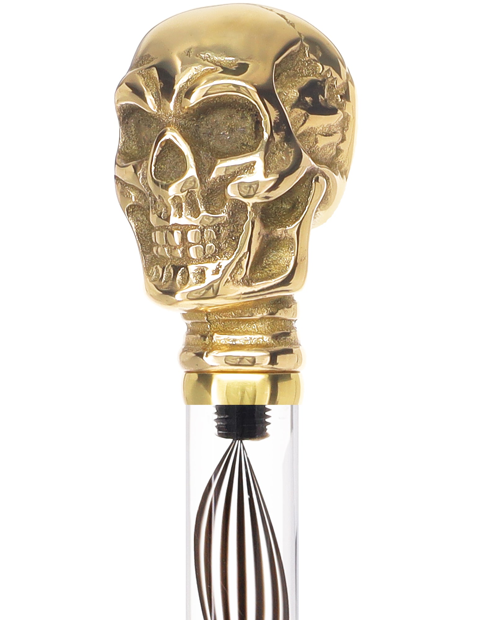 Crystal Elegance Brass Skull Cane with Invisible Acrylic Shaft Options