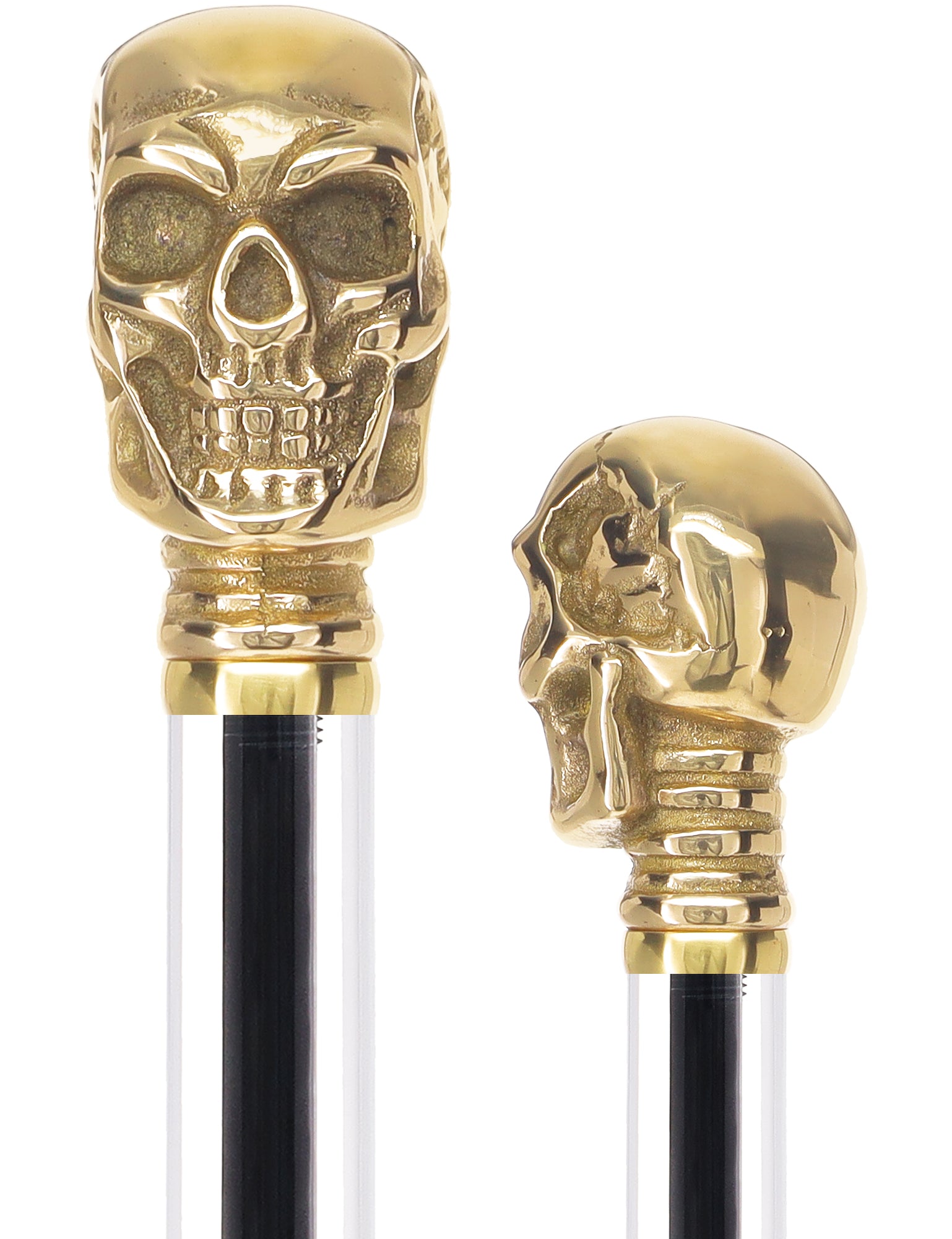 Crystal Elegance Brass Skull Cane with Invisible Acrylic Shaft Options