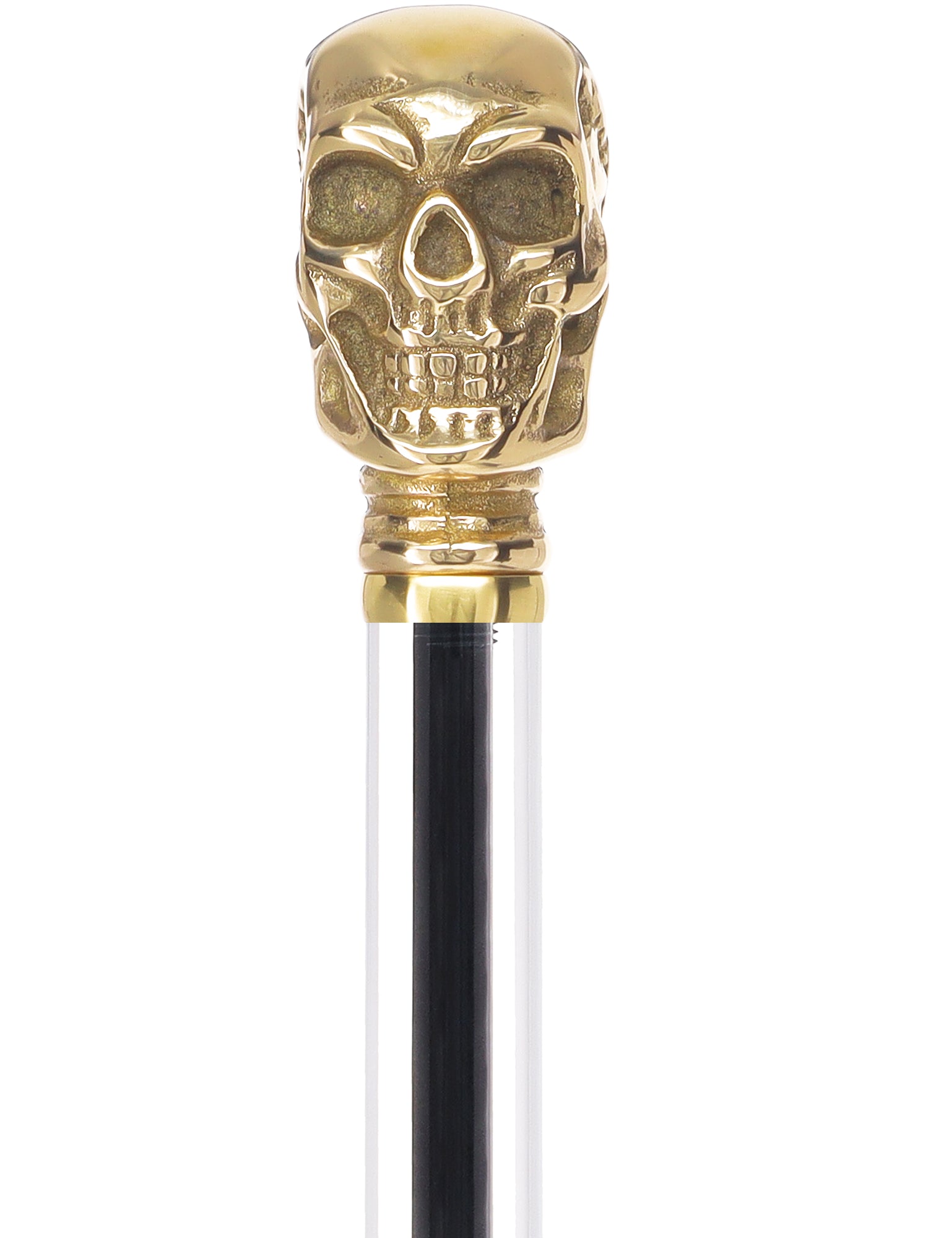 Crystal Elegance Brass Skull Cane with Invisible Acrylic Shaft Options