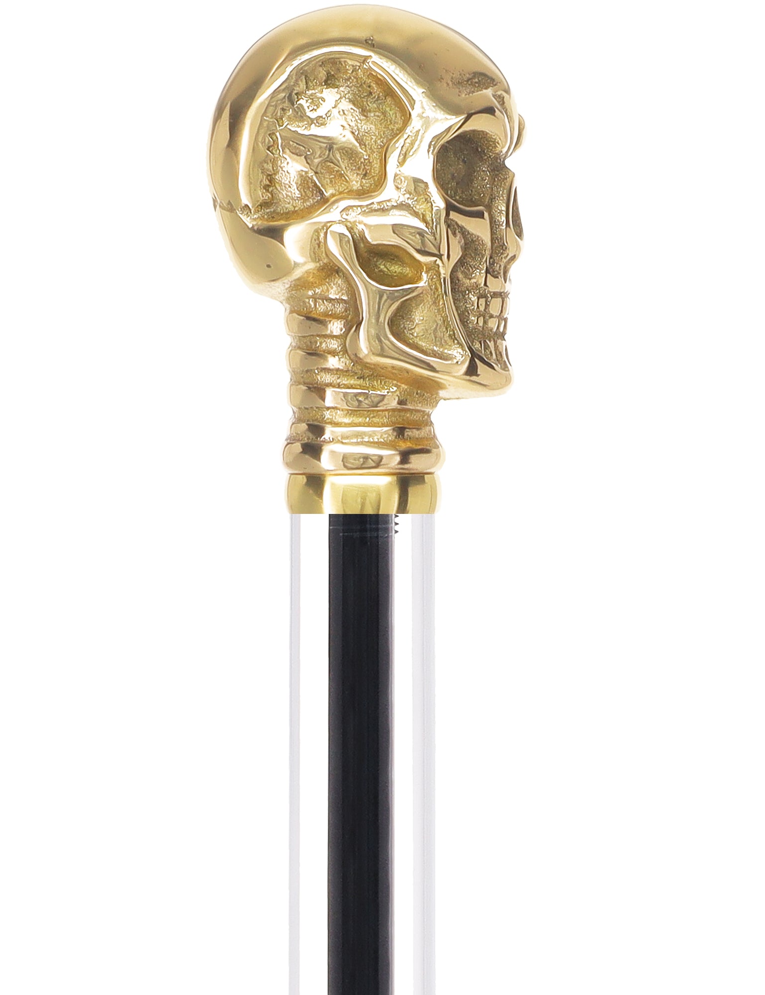 Crystal Elegance Brass Skull Cane with Invisible Acrylic Shaft Options