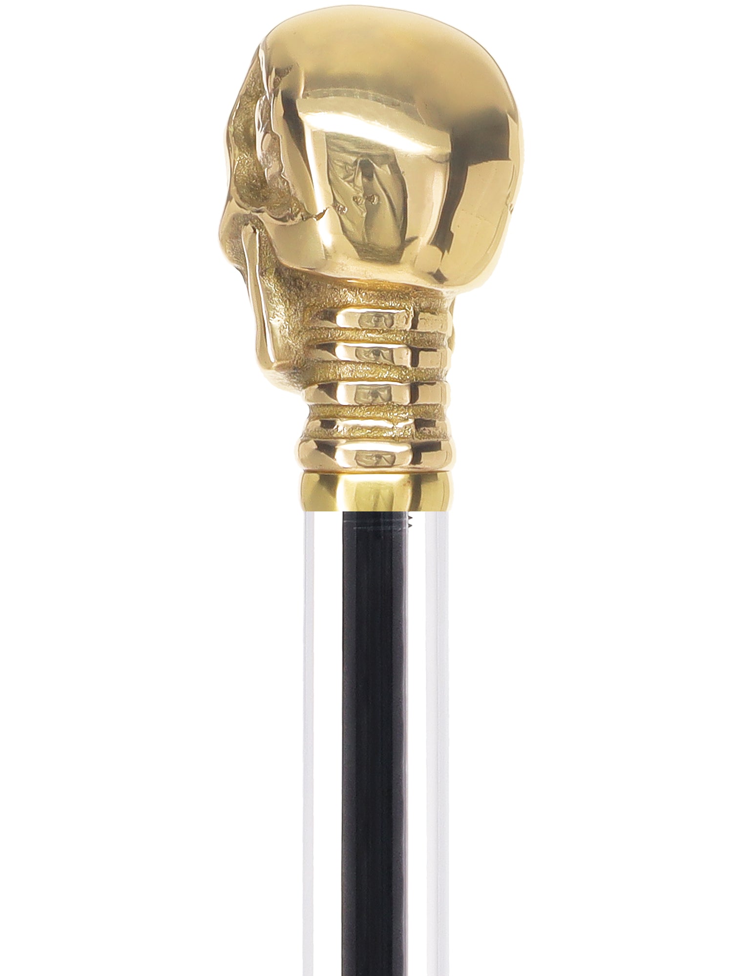 Crystal Elegance Brass Skull Cane with Invisible Acrylic Shaft Options