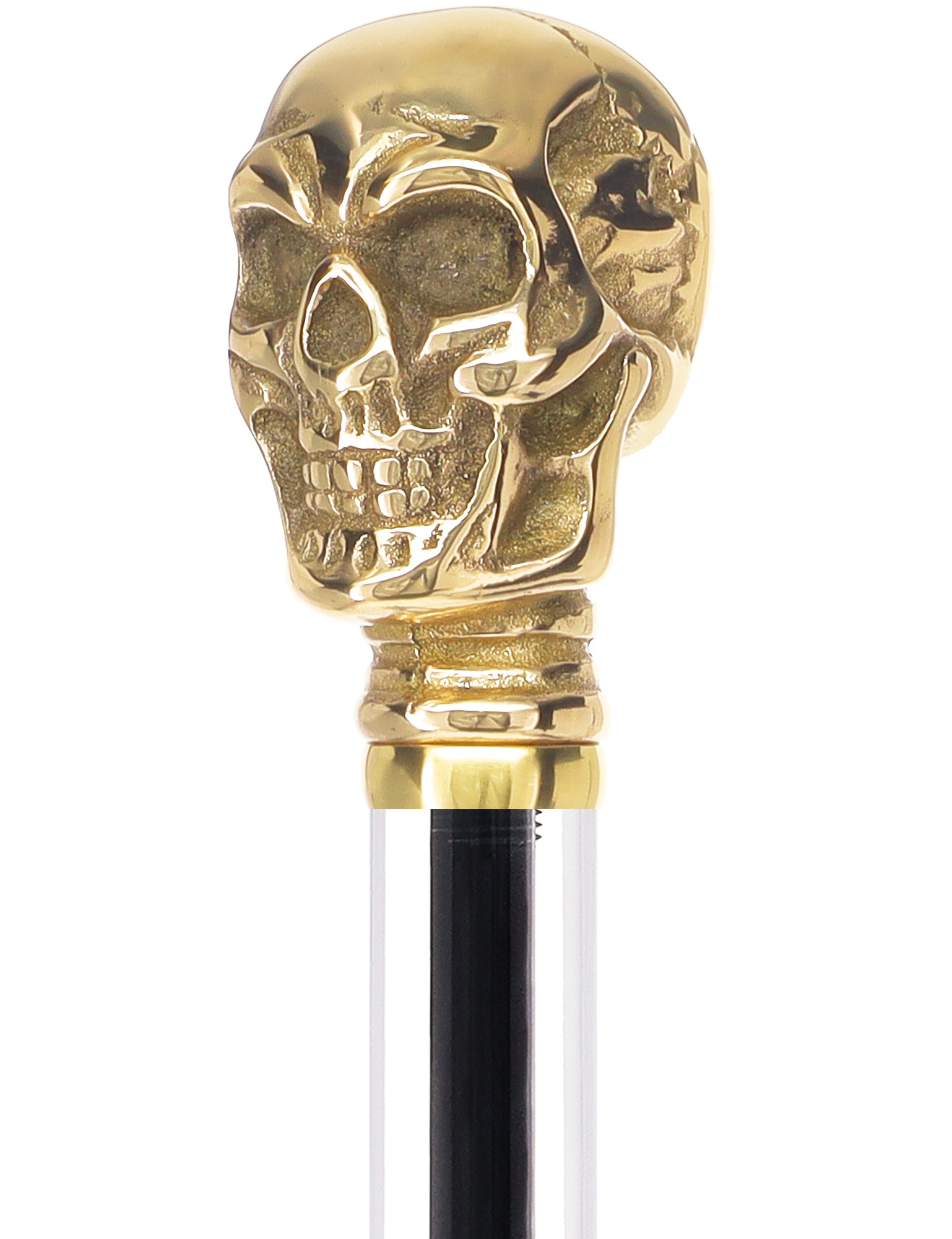 Crystal Elegance Brass Skull Cane with Invisible Acrylic Shaft Options