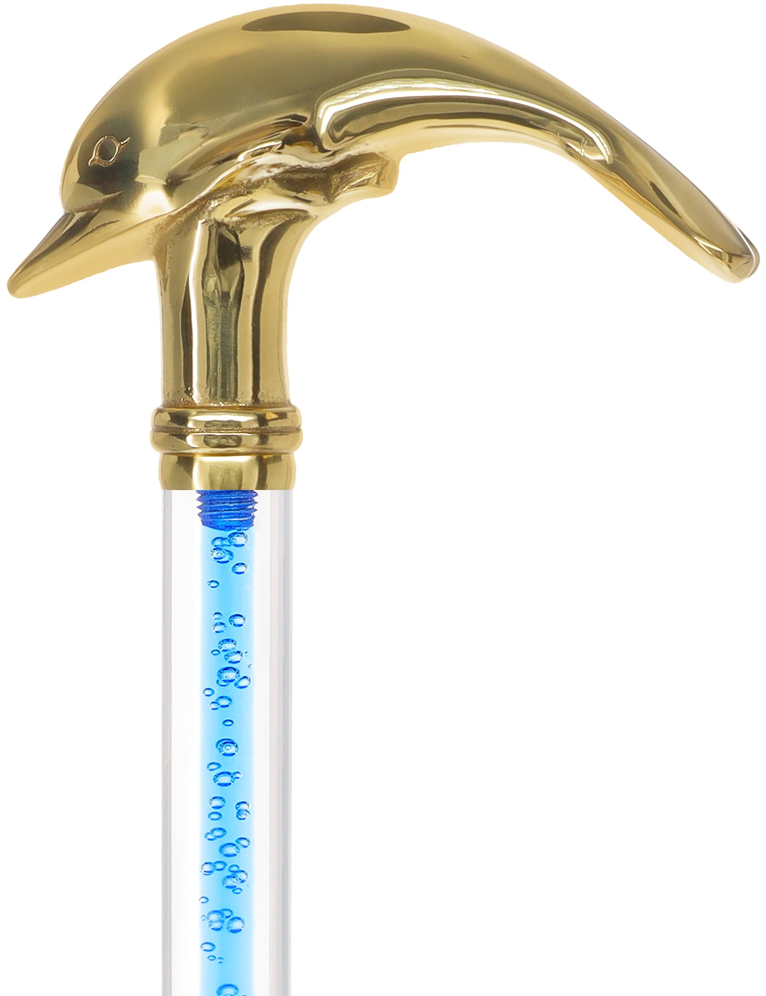Color Crystal Elegance Brass Dolphin Cane with Invisible Acrylic Shaft Options