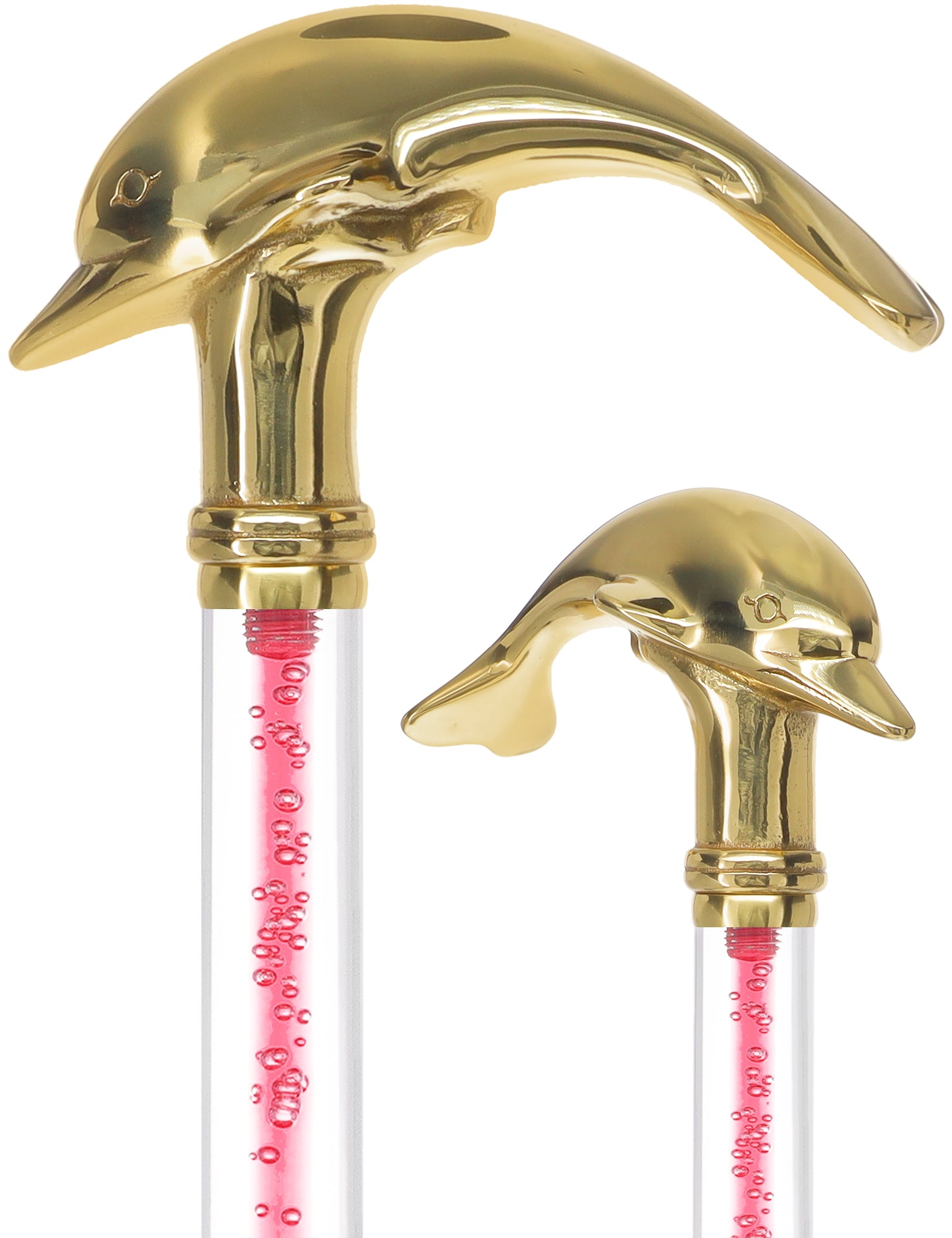 Color Crystal Elegance Brass Dolphin Cane with Invisible Acrylic Shaft Options