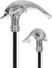 Crystal Elegance Chrome Dolphin Cane with Invisible Acrylic Shaft Options