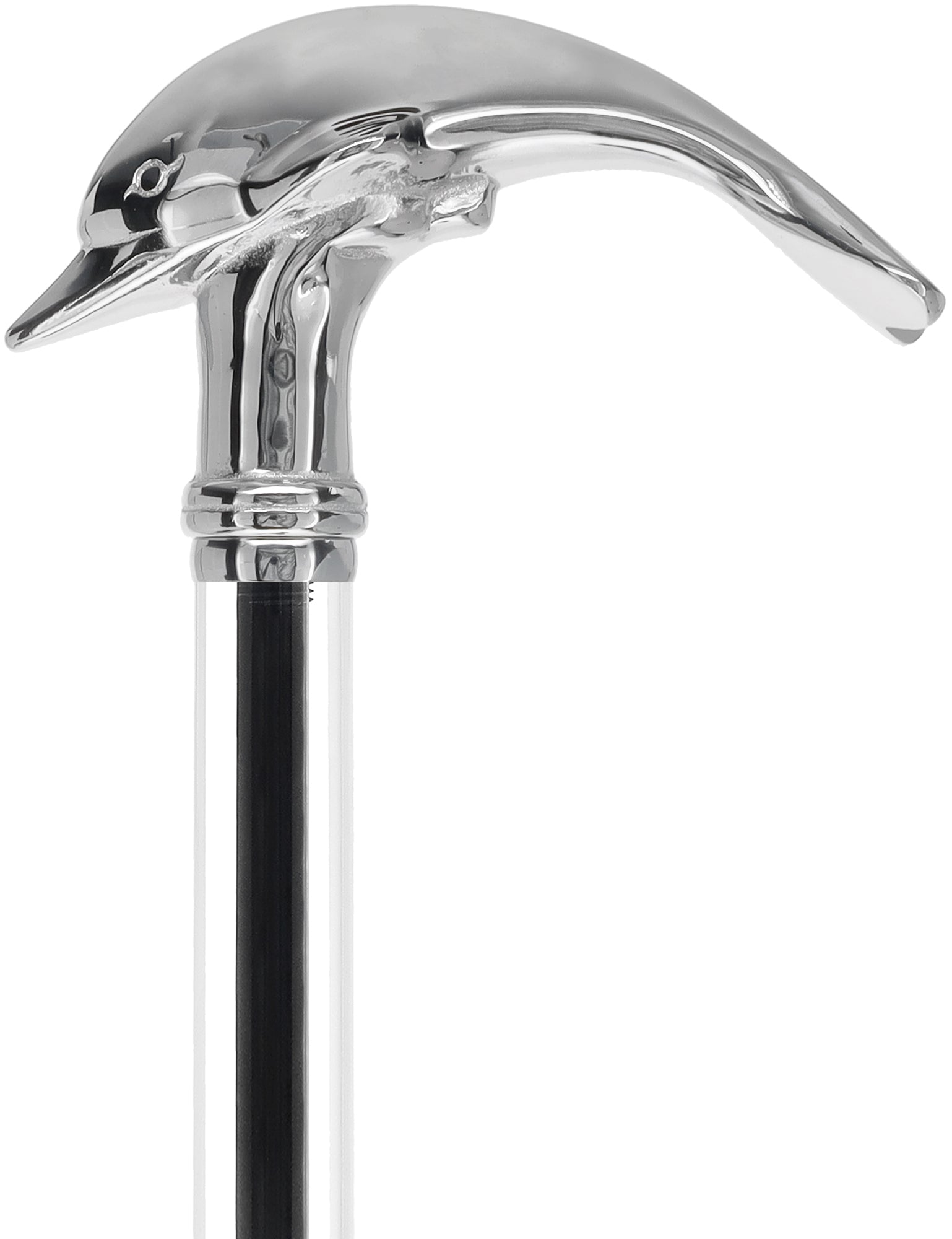 Crystal Elegance Chrome Dolphin Cane with Invisible Acrylic Shaft Options