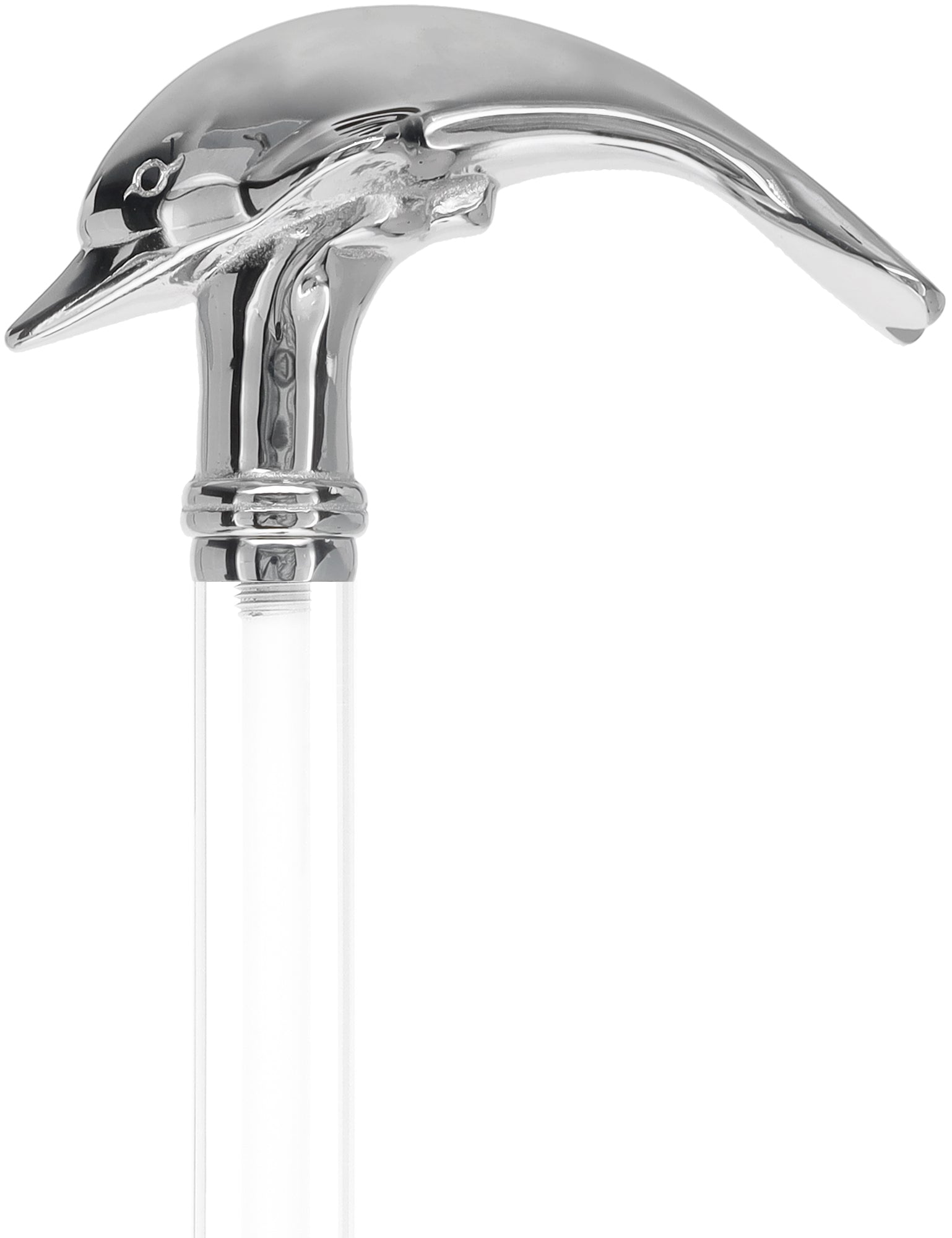 Crystal Elegance Chrome Dolphin Cane with Invisible Acrylic Shaft Options