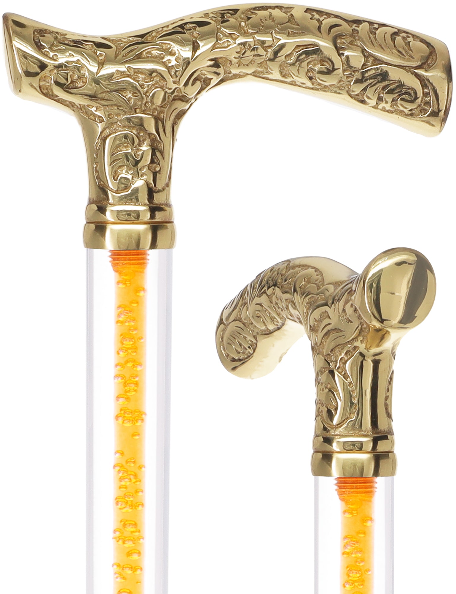Color Crystal Elegance Brass Fritz Cane with Invisible Acrylic Shaft