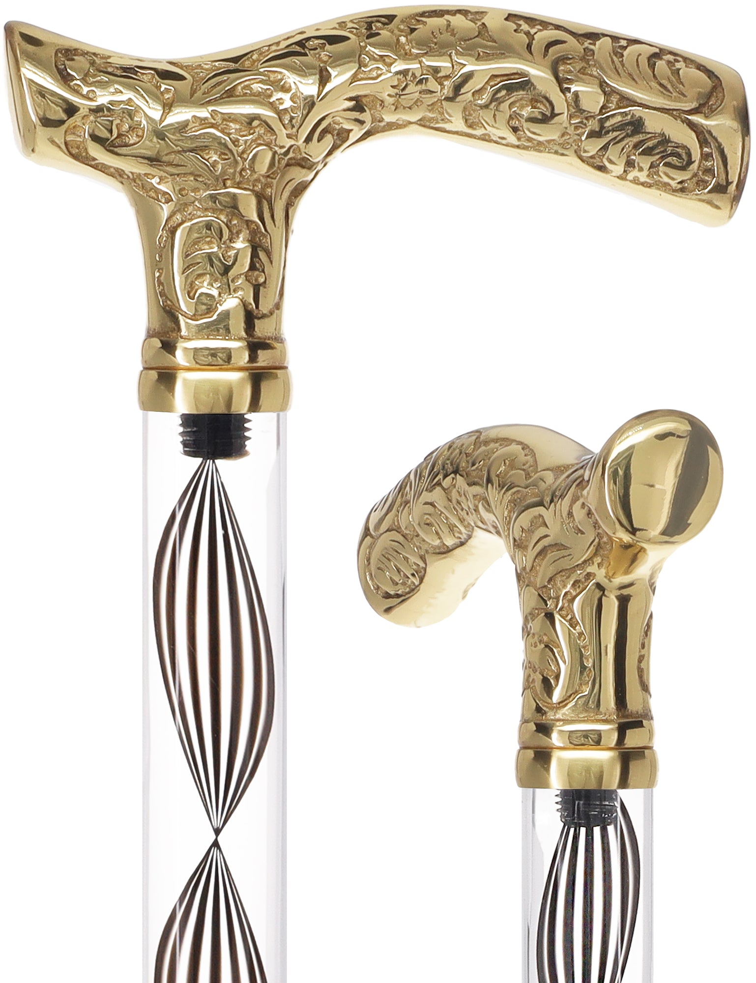 Crystal Elegance Brass Fritz Cane with Invisible Acrylic Shaft Options