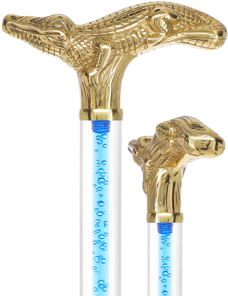 Color Crystal Elegance Brass Alligator Cane with Invisible Acrylic Shaft Options