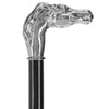 Silver 925r Horse Walking Cane with Black Beechwood Shaft and Collar