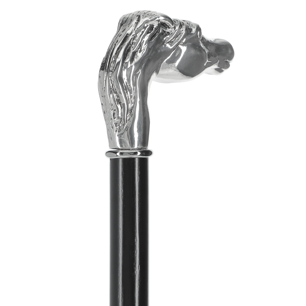 Silver 925r Horse Walking Cane with Black Beechwood Shaft and Collar