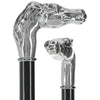 Silver 925r Horse Walking Cane with Black Beechwood Shaft and Collar