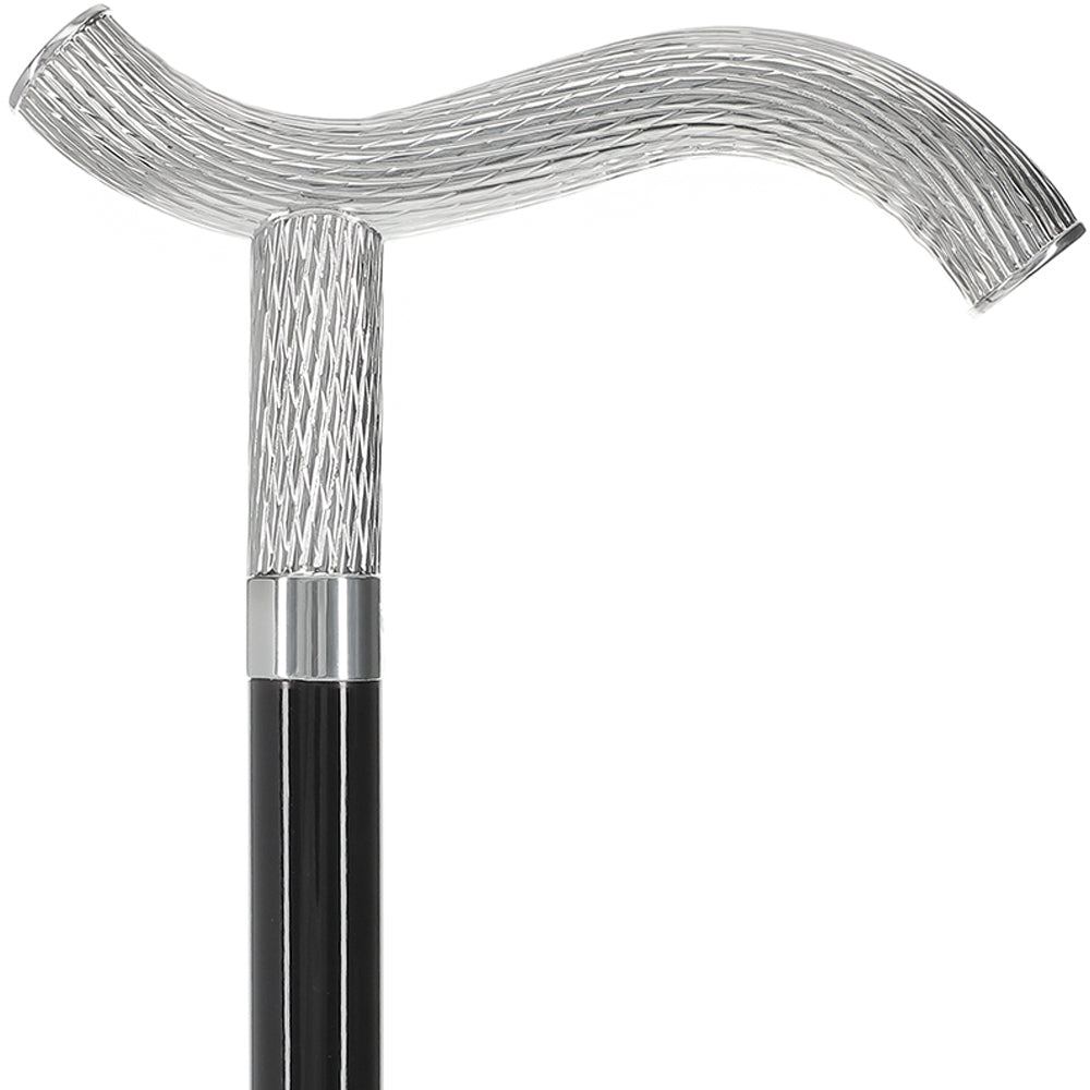Italian Luxury: Twisted Ribbed Fritz Handle Cane, In 925r Silver