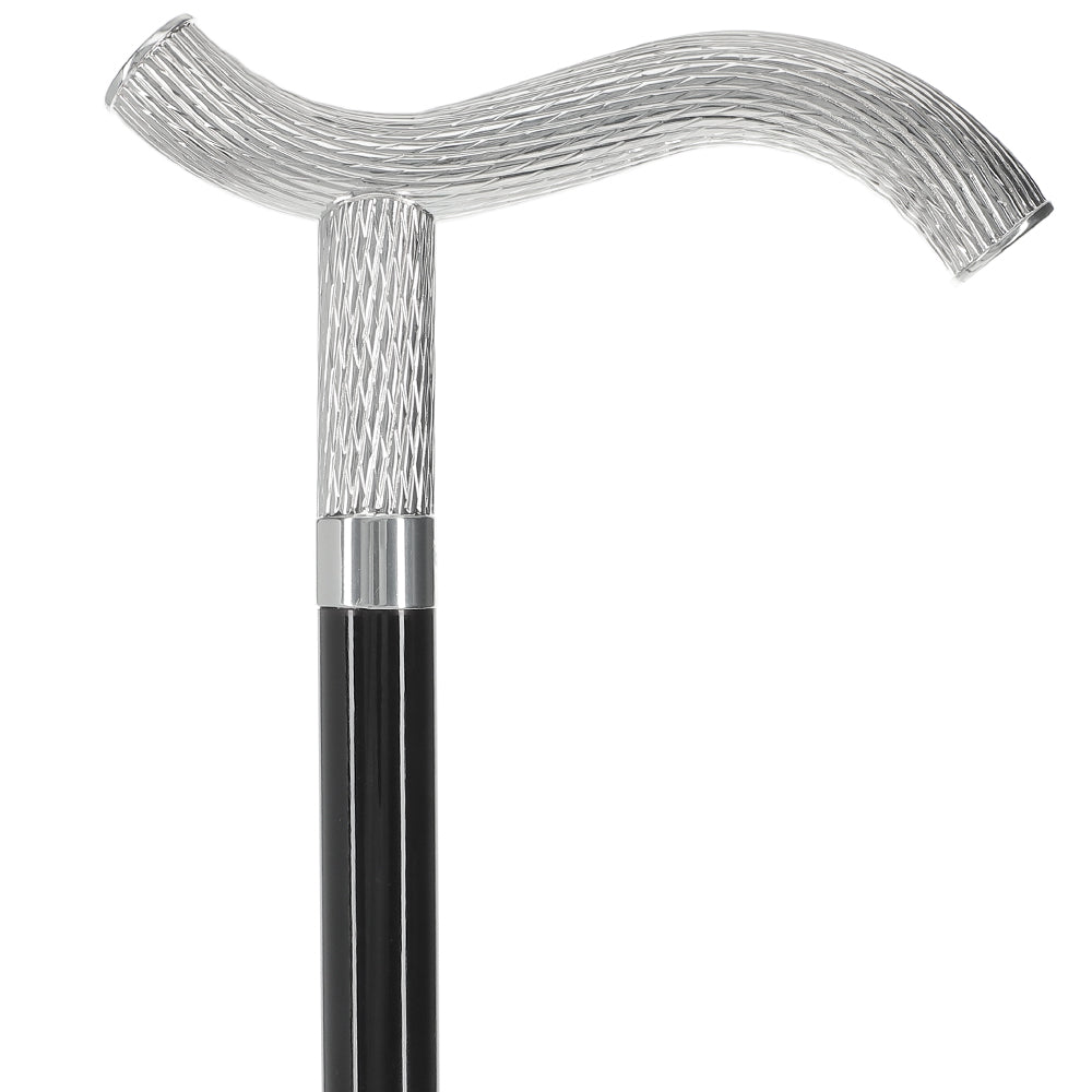 Italian Luxury: Twisted Ribbed Fritz Handle Cane, In 925r Silver