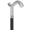 Silver 925r Twisted Ribbed Fritz Handle Walking Cane with Black Beechwood Shaft and Collar