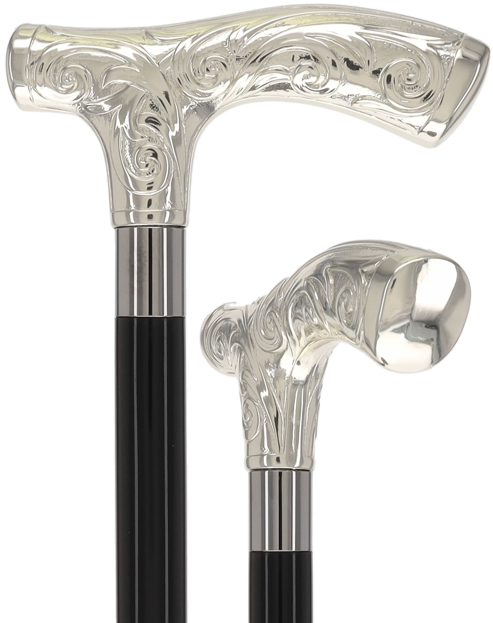 Italian Luxury Silver 925r Embossed Fritz Handle Cane
