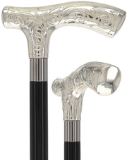 Italian Luxury Silver 925r Embossed Fritz Handle Cane