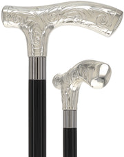 Italian Luxury Silver 925r Embossed Fritz Handle Cane