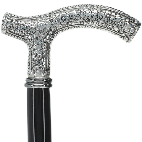 Scratch and Dent Downton Abbey Inspired - Silver 925r Petite Embossed Fritz Handle Walking Cane V2037