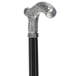 Scratch and Dent Downton Abbey Inspired - Silver 925r Petite Embossed Fritz Handle Walking Cane V2037