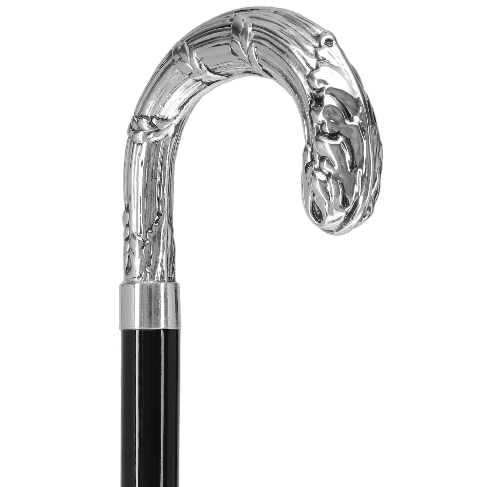 Italian Luxury Silver 925 Ribbed Intricate Design Walking Cane