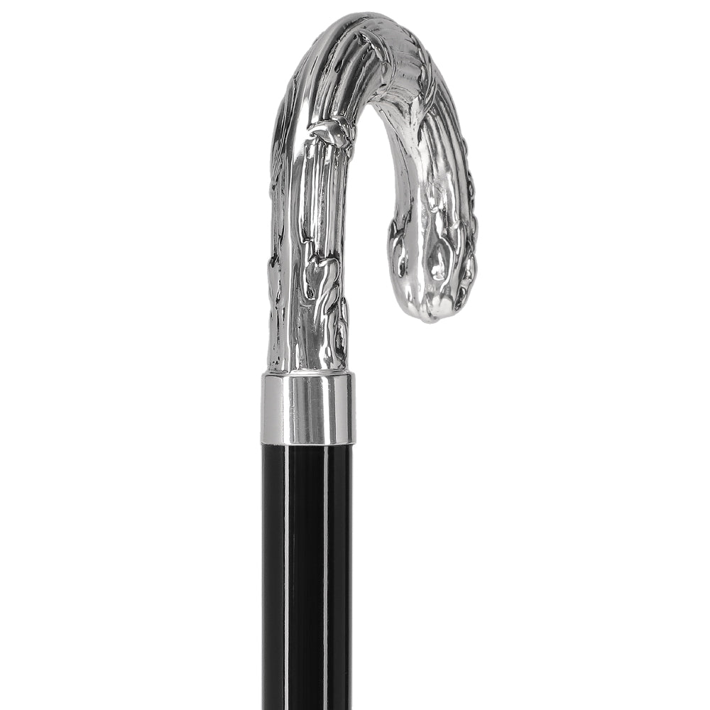 Italian Luxury Silver 925 Ribbed Intricate Design Walking Cane
