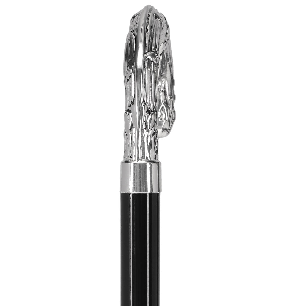 Italian Luxury Silver 925 Ribbed Intricate Design Walking Cane