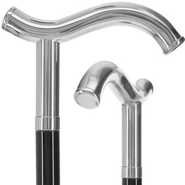 Silver 925r Fritz Handle Walking Cane with Black Beechwood Shaft and Collar