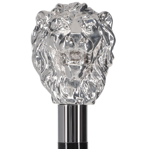 Italian Luxury: Majestic Lion Head Walking Stick, 925r Silver