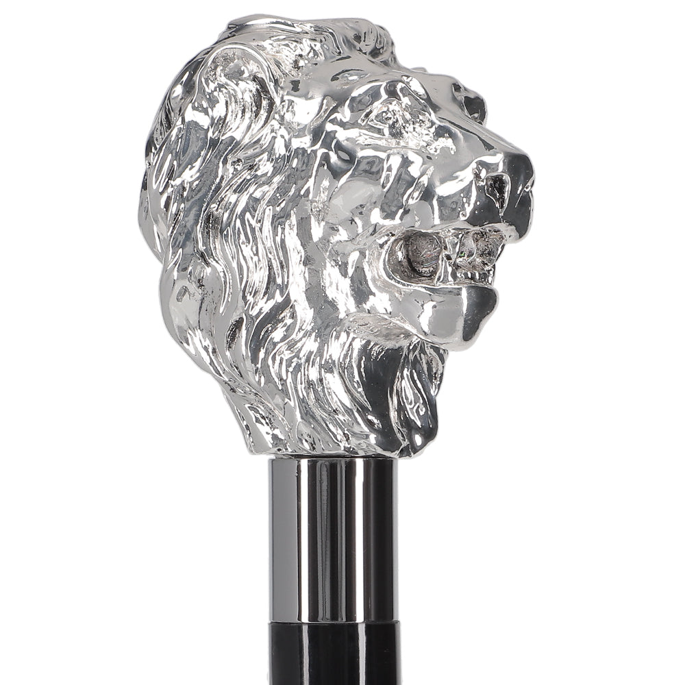 Italian Luxury: Majestic Lion Head Walking Stick, 925r Silver