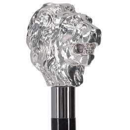 Scratch and Dent Silver 925r Lion Head Walking Stick With Black Beechwood Shaft and Collar V2400