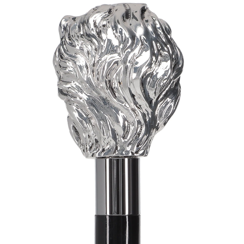 Italian Luxury: Majestic Lion Head Walking Stick, 925r Silver