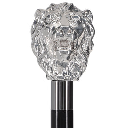 Scratch and Dent Italian Luxury: Majestic Lion Head Walking Stick, 925r Silver V2401