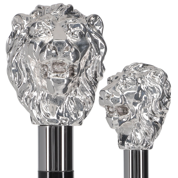 Italian Luxury: Majestic Lion Head Walking Stick, 925r Silver